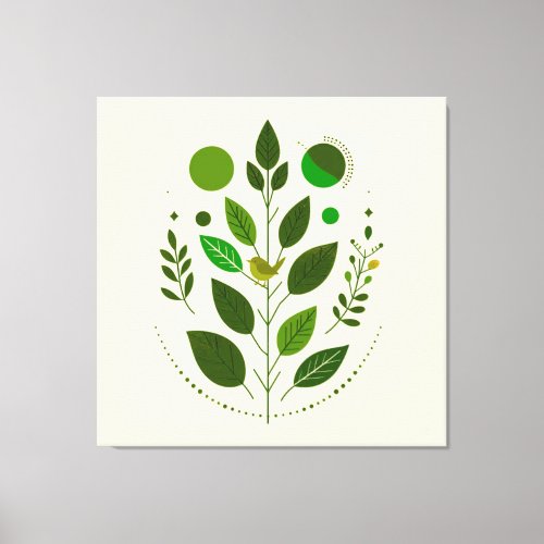 A little green bird and green leaves canvas print