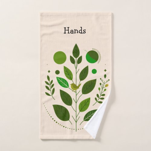 a little  Green bird and green leaves Hand Towel