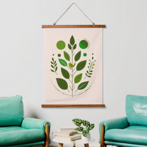 A little green bird and green leaves hanging tapestry