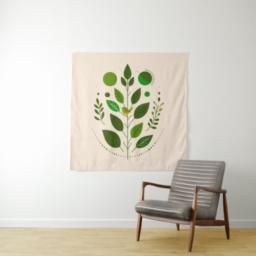 A little green bird and green leaves tapestry