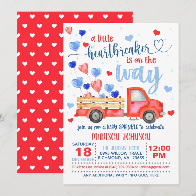A Little Heartbreaker is On the Way Baby Sprinkle  Invitation (Front/Back)