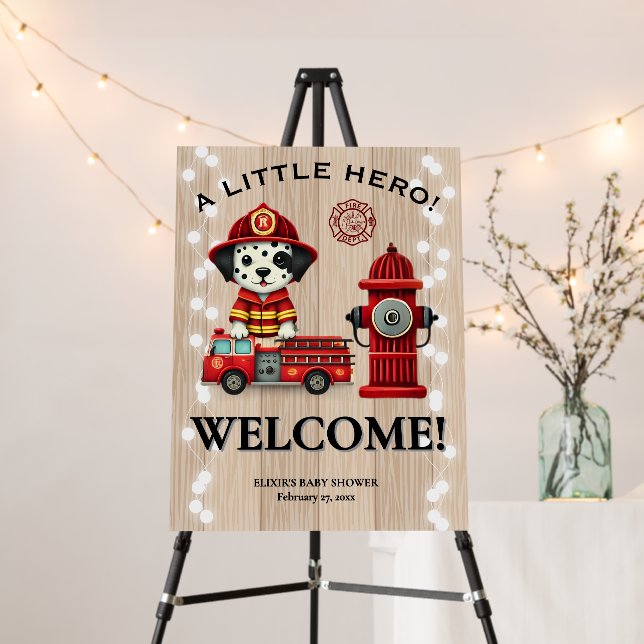 A Little Hero Firetruck Puppy Baby Shower Foam Board (In Situ (Stand))