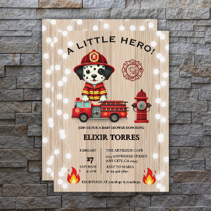 A Little Hero Firetruck Puppy Baby Shower Invitation