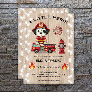 A Little Hero Firetruck Puppy Baby Shower Invitation
