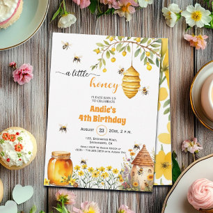 A Little Honey 4th Birthday Invitation