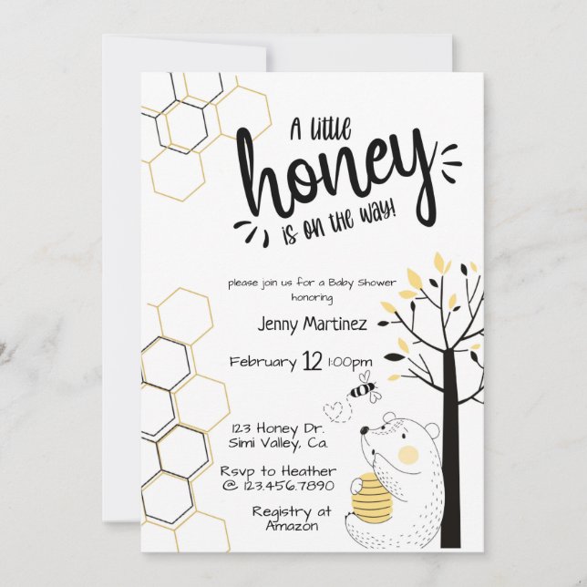 A little honey, Baby Shower, Gender neutral Invitation (Front)