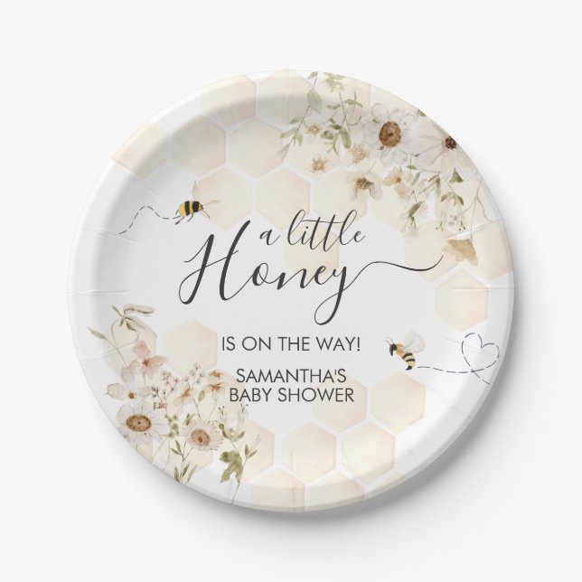 A Little Honey Bee Baby Shower Paper Plates (Front)