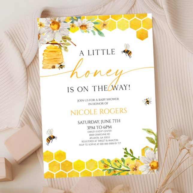 A Little Honey Bee Beehive Floral Baby Shower Invitation (Creator Uploaded)