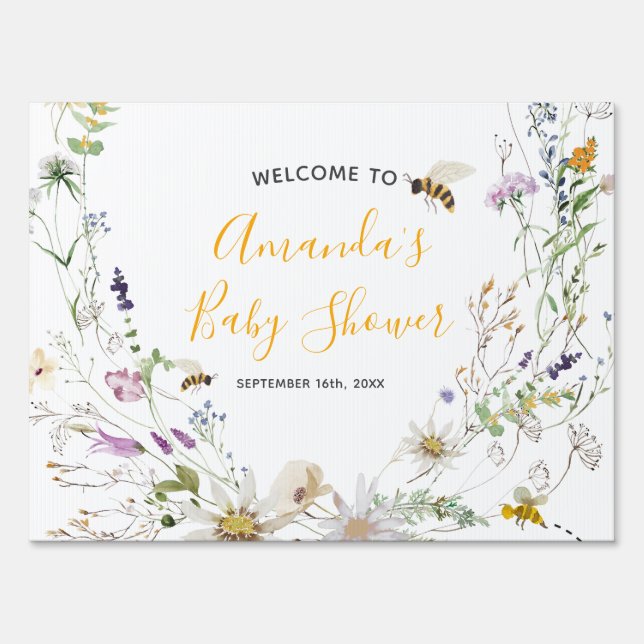 A Little Honey Bee Floral Baby Shower Welcome Yard Sign (Front)