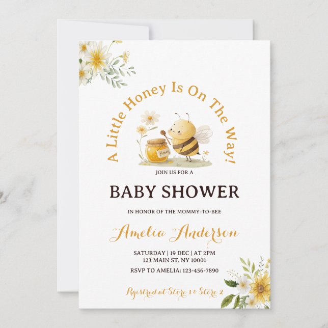 A Little Honey Bee Gender Neutral Baby Shower Invitation (Front)