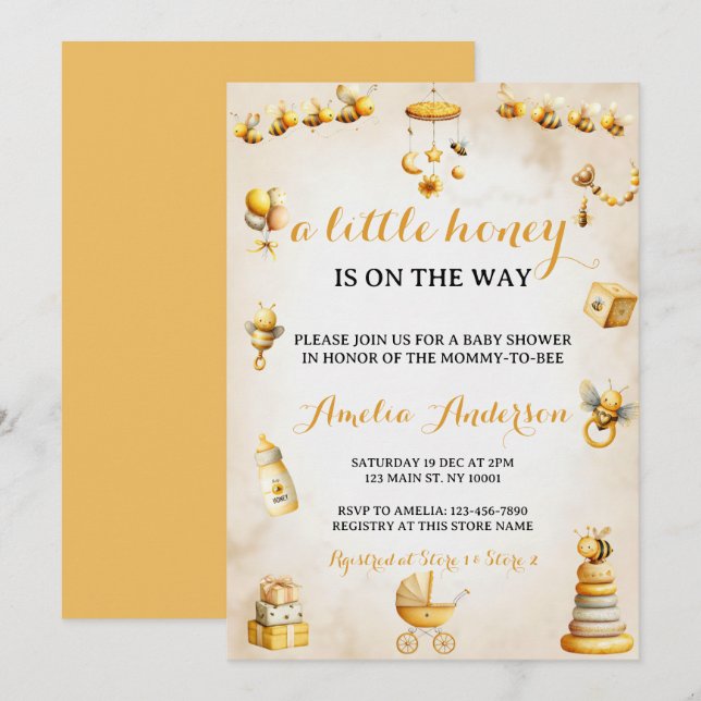 A Little Honey Bee Gender Neutral Baby Shower Invitation (Front/Back)