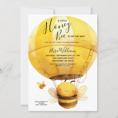 A Little Honey Bee Hot air balloon Baby Shower Invitation