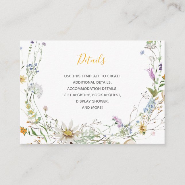 A Little Honey Bee Wildflower Baby Shower Details Enclosure Card (Front)