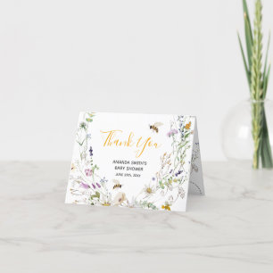 A Little Honey Bee Wildflower Baby Shower Folded Letterpress Thank You Card