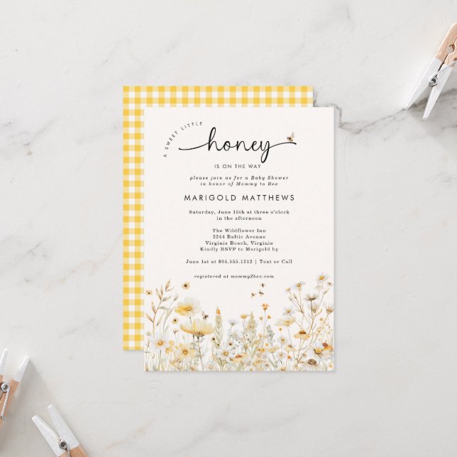 A Little Honey Bee Wildflower Baby Shower  Invitation (Front/Back In Situ)