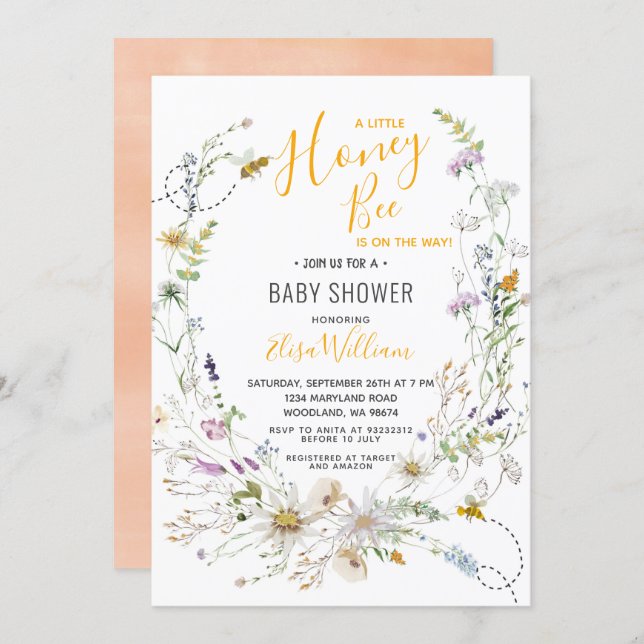 A Little Honey Bee Wildflower Baby Shower Invitation (Front/Back)
