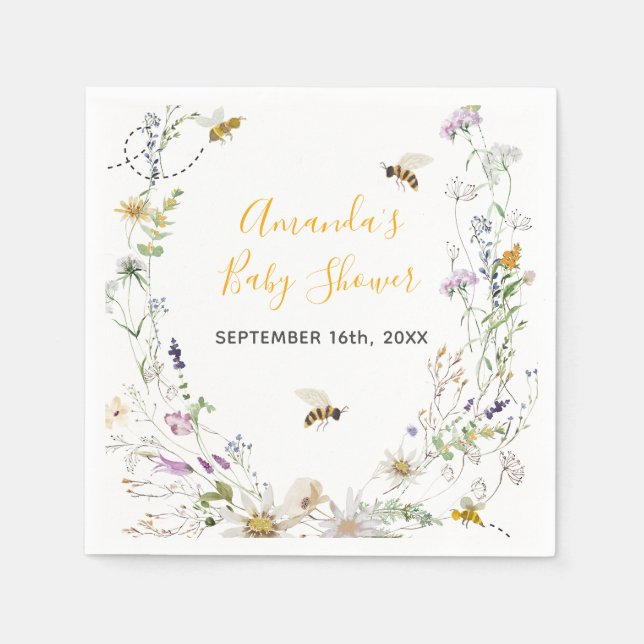 A Little Honey Bee Wildflower Baby Shower Napkins (Front)