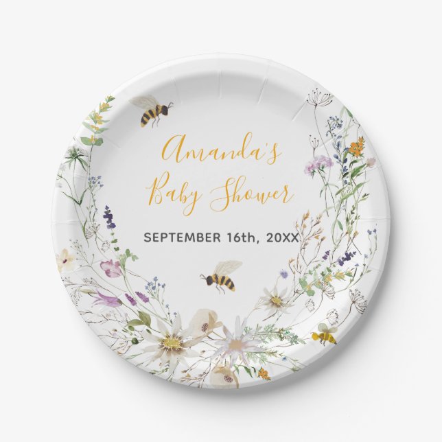 A Little Honey Bee Wildflower Baby Shower Paper Plates (Front)