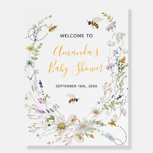 A Little Honey Bee Wildflower Baby Shower Welcome Foam Board (Front)