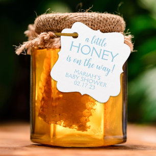 A Little Honey Boy Blue Gingham Baby Shower Favor Tags