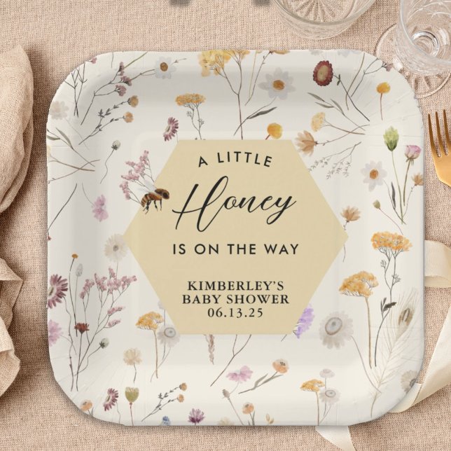 A little Honey Gender Neutral Baby Bee Baby Shower Paper Plates (Creator Uploaded)