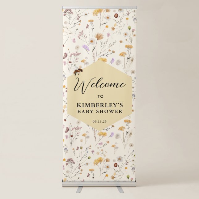 A little Honey Gender Neutral Baby Shower Welcome  Retractable Banner (Front)