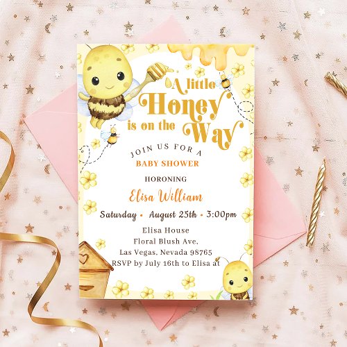 A Little Honey Is On The Way  Baby Shower Invitation