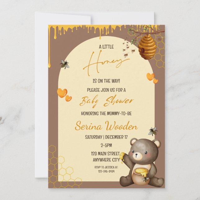 A Little Honey Is On The Way Bear Baby Shower  Invitation (Front)