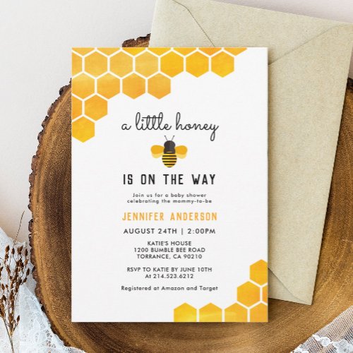 A Little Honey Is On The Way Bee Baby Shower Invitation