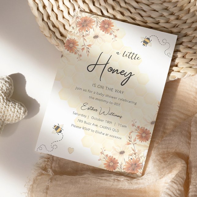 A Little Honey Is On The Way Boho Baby Shower Invitation (Creator Uploaded)