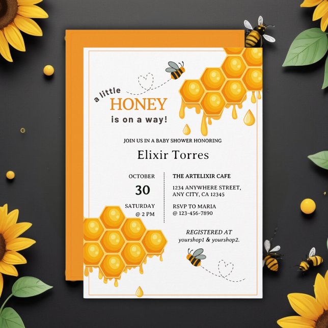 A Little Honey Is On the Way Honeycomb Baby Shower Invitation (Creator Uploaded)