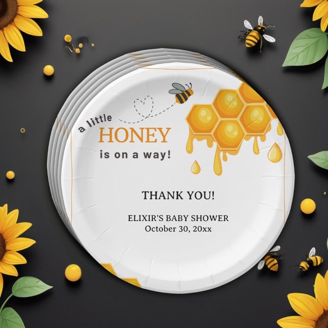 A Little Honey Is On the Way Honeycomb Baby Shower Paper Plates (Creator Uploaded)