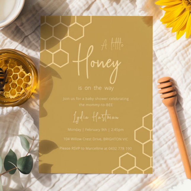 A Little Honey Is On The Way Minimal Baby Shower Invitation (Creator Uploaded)