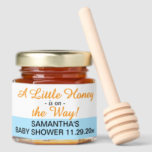 A Little Honey is on the Way Orange Blue Name Honey Jar Favors