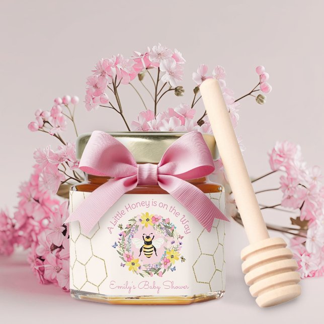 A Little Honey Is On the Way Pink Baby Shower Jar Favors (Creator Uploaded)