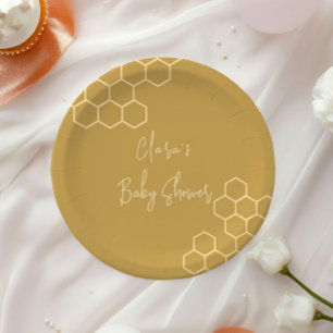 A Little Honey Minimal Golden Beige Baby Shower Paper Plates