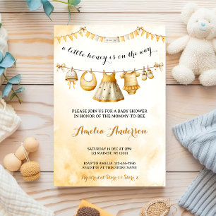 A little Honey On The Way Clothesline Baby Shower Invitation