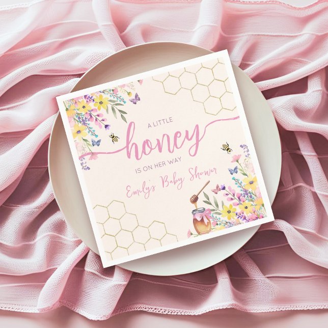 A Little Honey on the Way Pink Bee Baby Shower Napkins (Creator Uploaded)