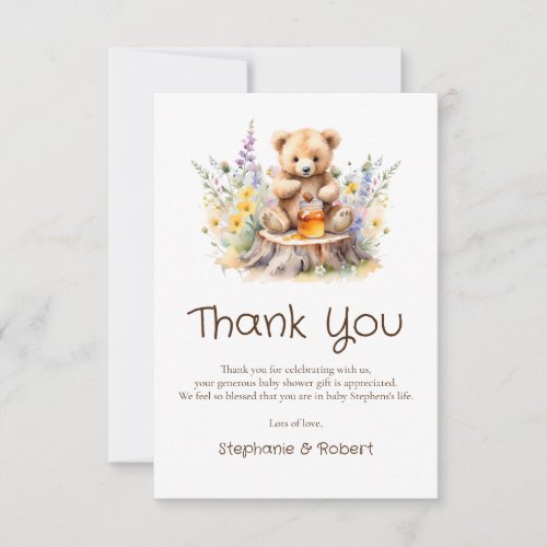 A little Honey On The Way Teddy Bear Baby Shower  Thank You Card