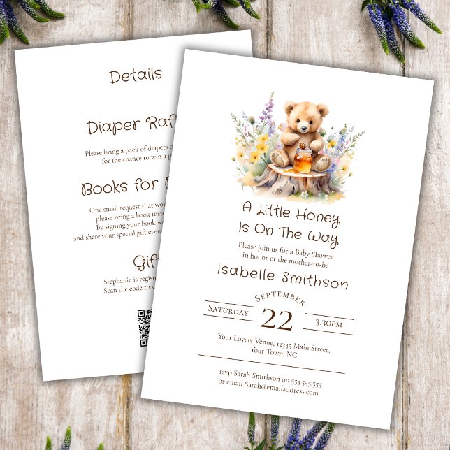 A little Honey On The Way Teddy Bear QR Code Invitation (Creator Uploaded)