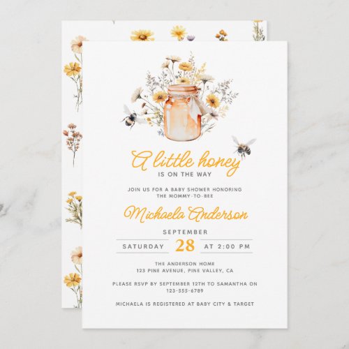 A Little Honey On The Way Watercolor Baby Shower Invitation