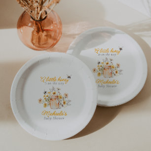 A Little Honey On The Way Watercolor Baby Shower Paper Plates
