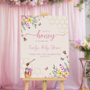 A Little Honey Pink Bee Floral Baby Shower Welcome Foam Board