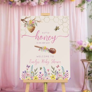 A Little Honey Pink Bee Floral Baby Shower Welcome Foam Board