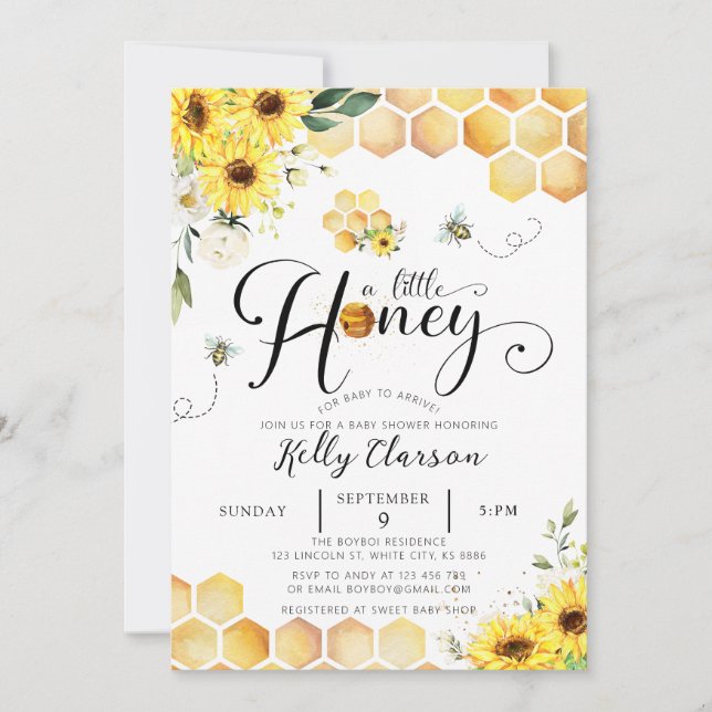 A Little Honey Sunflower Baby Shower Invitation (Front)