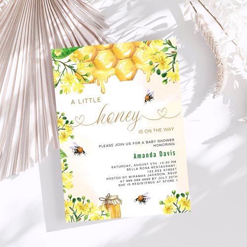 A little honey yellow floral bee baby shower invitation