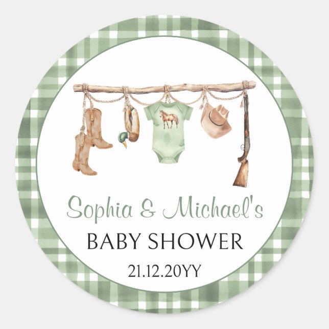 A little hunter baby shower cupcake topper classic round sticker (Front)