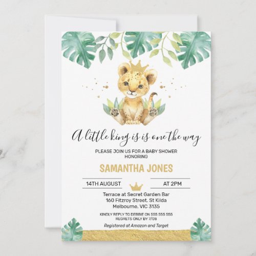 A Little King Lion Crown Baby Shower Invitation