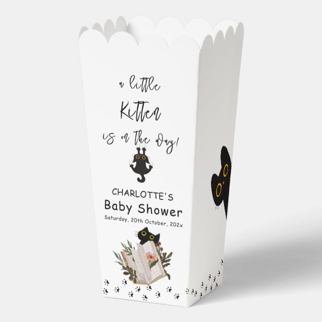 A Little Kitten Is On The Way Cute Cat Baby Shower Favor Boxes (Front)