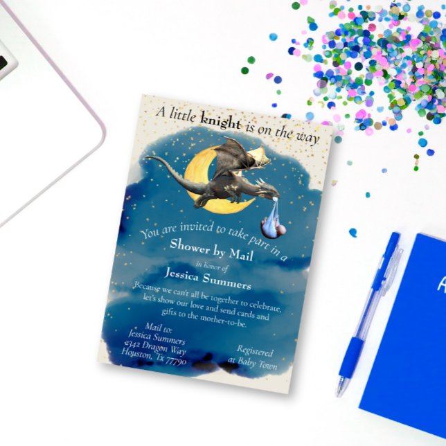 A Little Knight Dragon Baby Shower By Mail Invitation